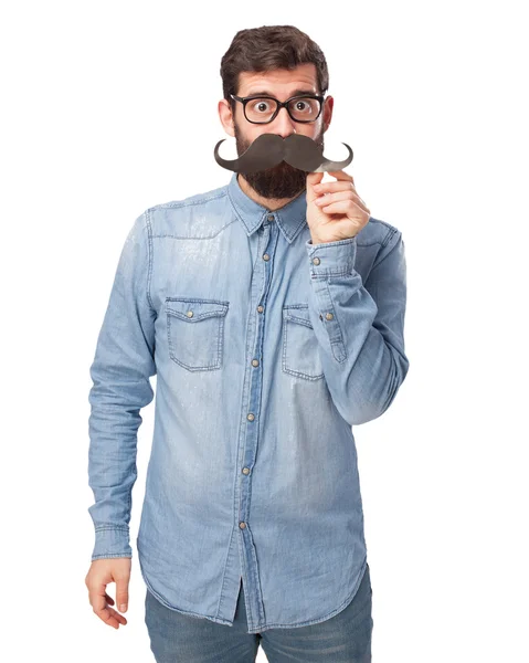 Glücklicher junger Mann mit Schnurrbart — Stockfoto