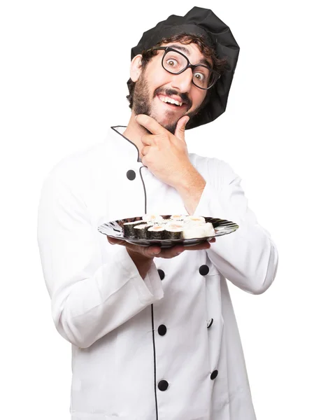 Feliz cocinero hombre pensamiento signo — Foto de Stock