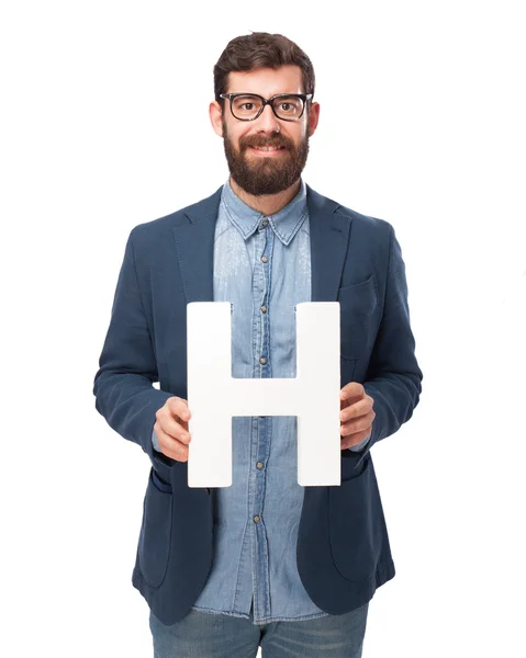 Glücklicher Geschäftsmann mit Buchstabe h — Stockfoto