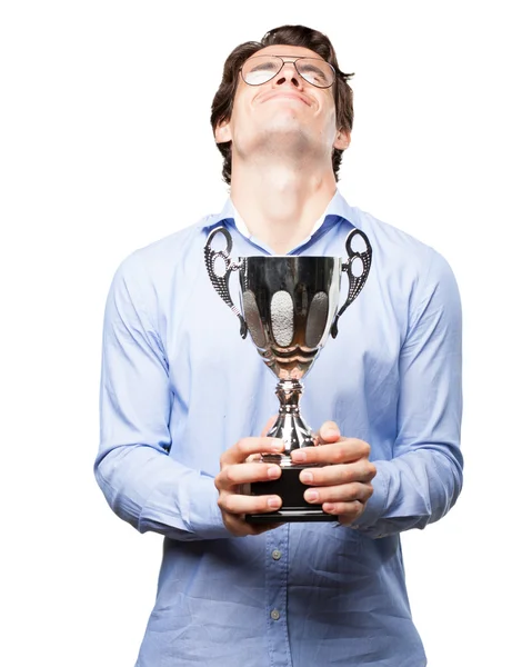 Happy young man with sport cup — Stock Photo, Image