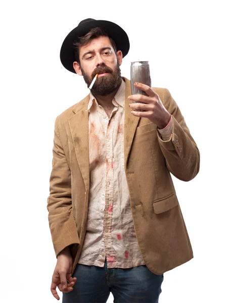 Homeless man with beer — Stock Photo, Image