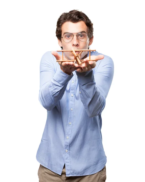 happy young man with plane