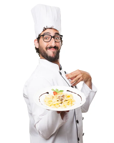 骄傲的厨师人与意大利面食 — 图库照片