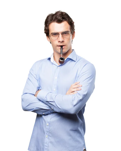 Proud young man with pipe — Stock Photo, Image