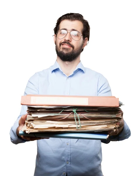 Jovem estressado com arquivos — Fotografia de Stock