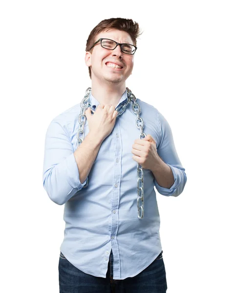 Jeune homme stressé avec chaîne — Photo