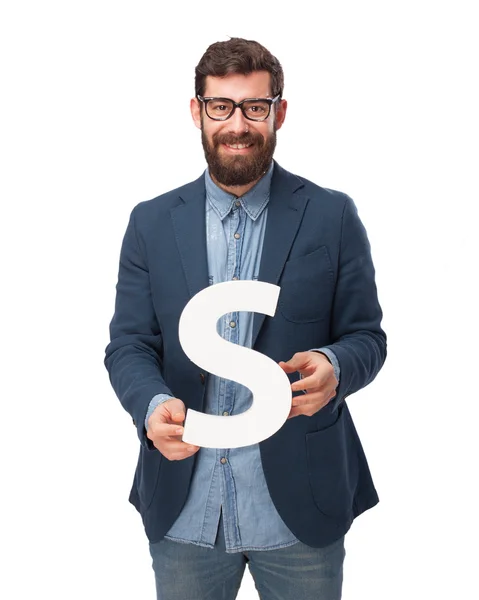 Happy businessman holding letter S — Stock Photo, Image
