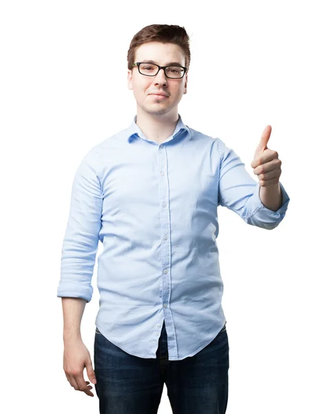 Joven feliz con signo de bien —  Fotos de Stock