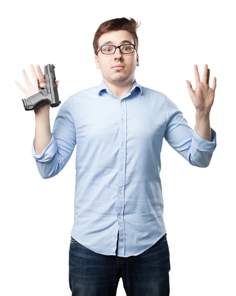 Worried young man in scared pose — Stock Photo, Image