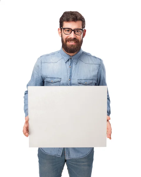 Glücklicher junger Mann mit Plakat — Stockfoto