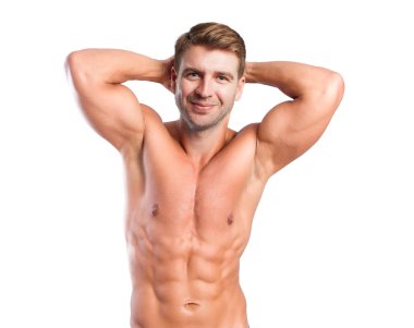 mutlu genç adam güçlü poz