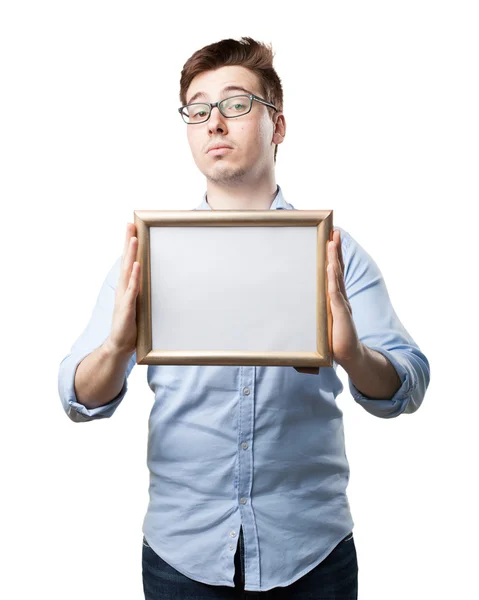 Happy young man with retro frame — Stock Photo, Image