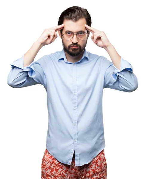 Jeune homme en colère pose concentrée — Photo