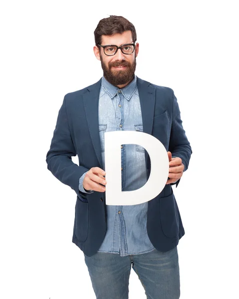 Happy businessman holding letter D — Stock Photo, Image