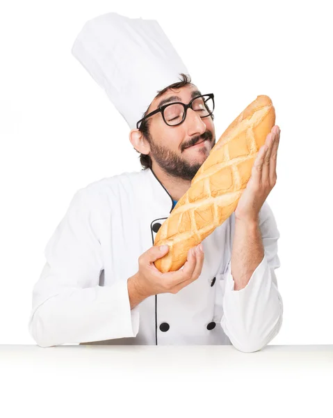 Cocinero feliz con pan — Foto de Stock