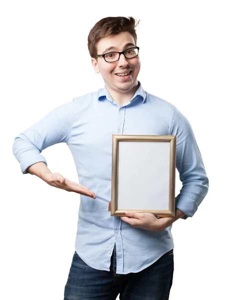 Happy young man with retro frame — Stock Photo, Image
