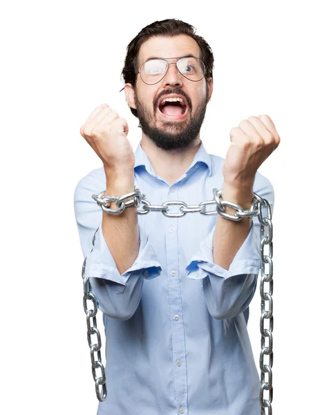 Happy young man with chain — Stock Photo, Image