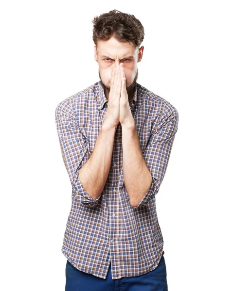 Jovem triste rezando — Fotografia de Stock