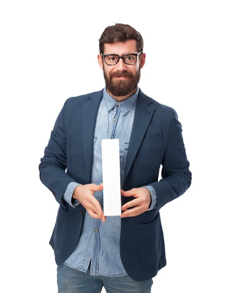 Happy businessman holding letter I — Stock Photo, Image