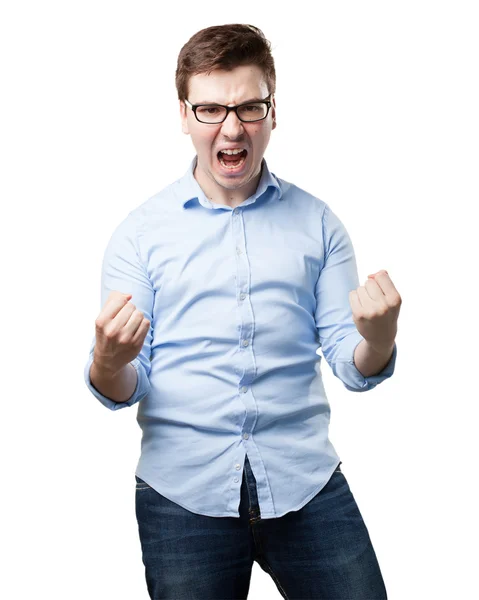 Happy young man with celebrating sign — Stock Photo, Image