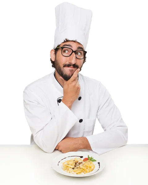 Cocinero pensando con pasta — Foto de Stock