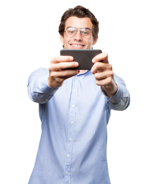 Man doet selfie op mobiele telefoon — Stockfoto