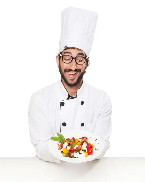 Cocinero feliz con ensalada —  Fotos de Stock