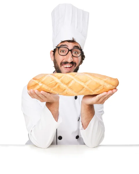 Cocinero feliz con pan — Foto de Stock