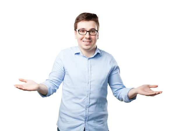 Jovem feliz em pose confusa — Fotografia de Stock