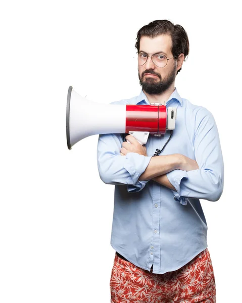 Fier jeune homme avec mégaphone — Photo