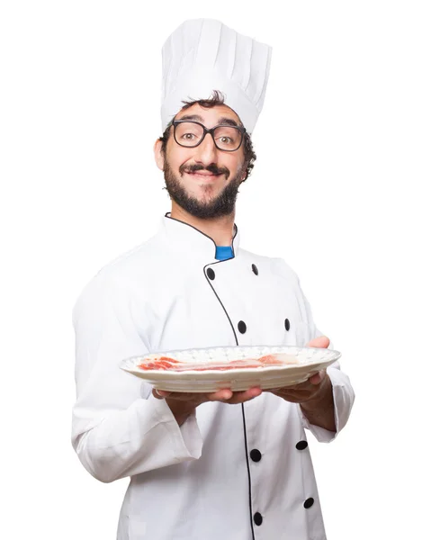 Homem cozinheiro feliz com jamon — Fotografia de Stock