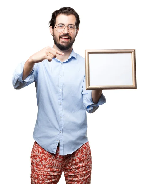 Happy young man with retro frame — Stock Photo, Image