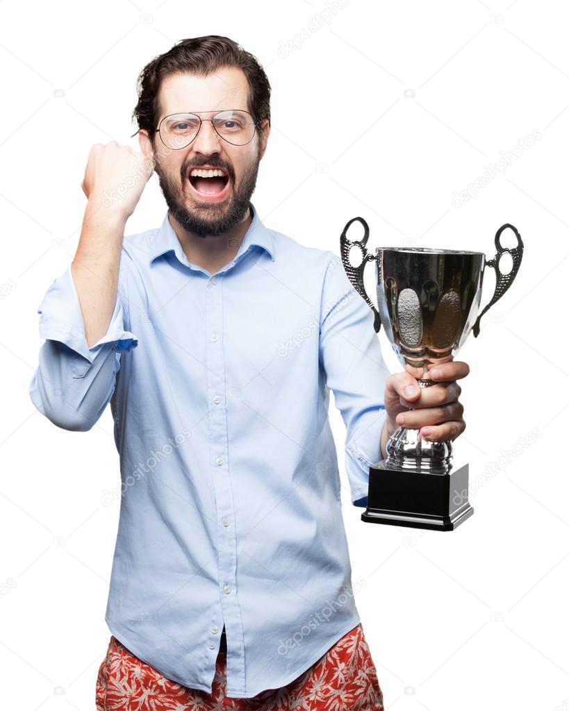 happy young man with sport cup