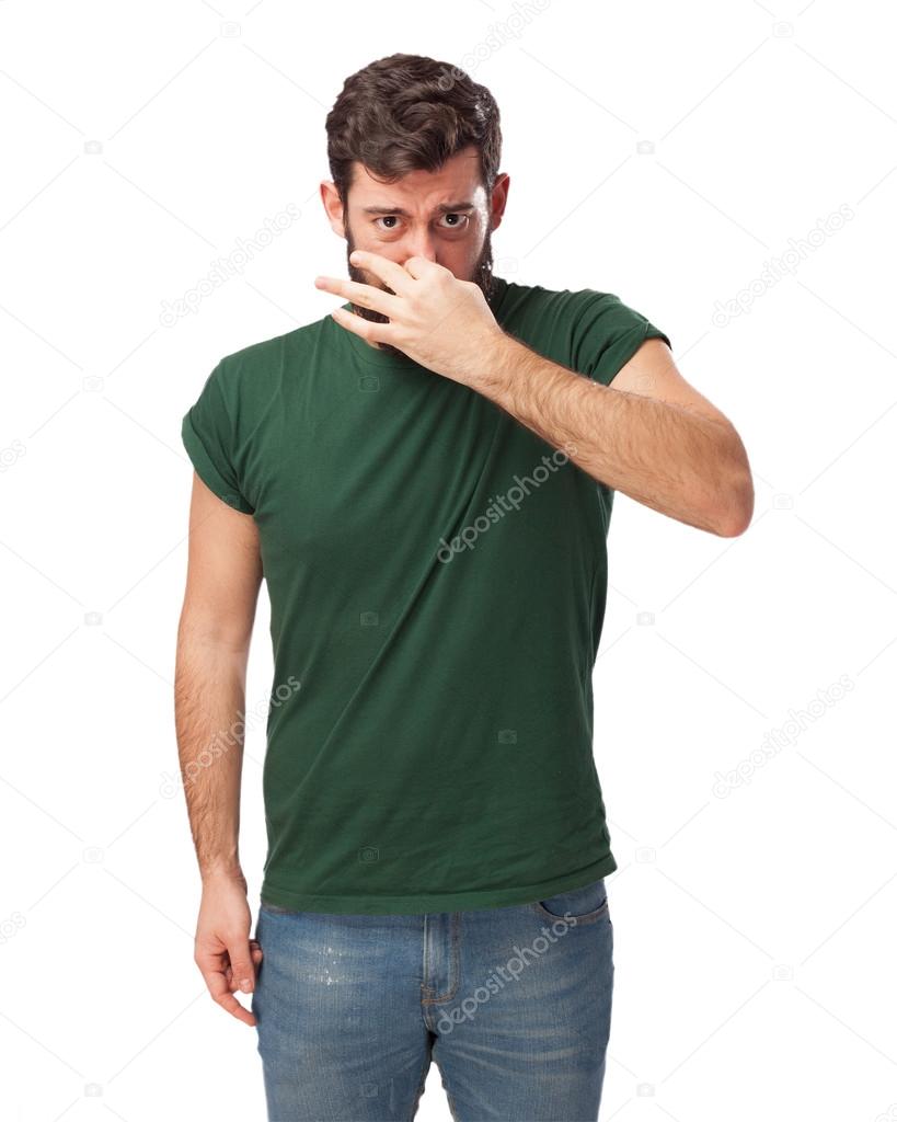 angry man with smell bad sign