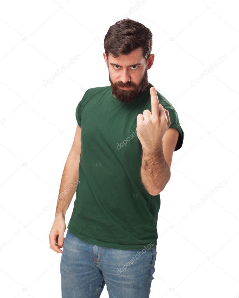 angry young man with disagree sign