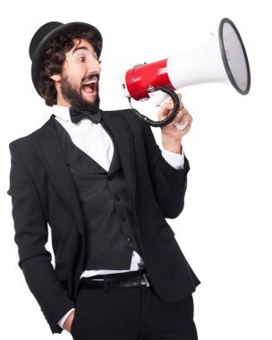 smoking man shouting with megaphone