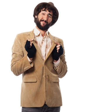 mutlu evsiz adam gurur pozu