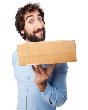 mutlu genç adam kutuları ile