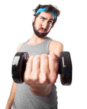 dumbbell ile deli spor adamı
