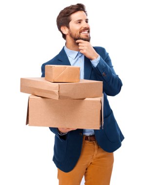 kutuları ile mutlu işadamı