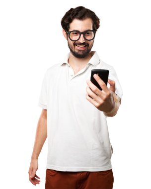 mutlu genç adam selfie poz