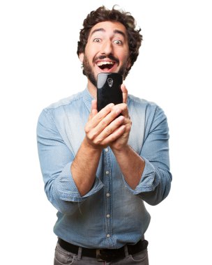 mutlu genç adam selfie poz