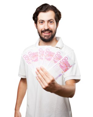 faturaları ile mutlu genç adam