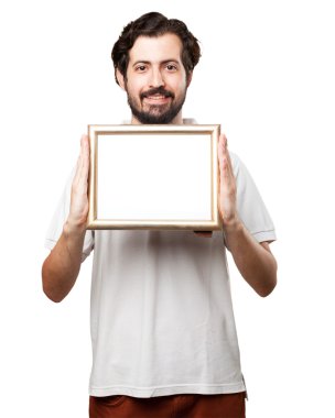 retro çerçeve ile çılgın genç adam