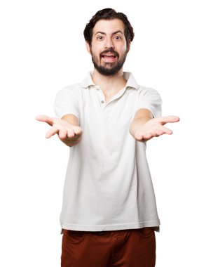 mutlu genç adam gösteren jest