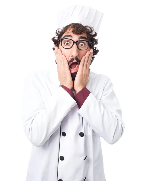 Scared cook man worried pose — Stock Photo, Image