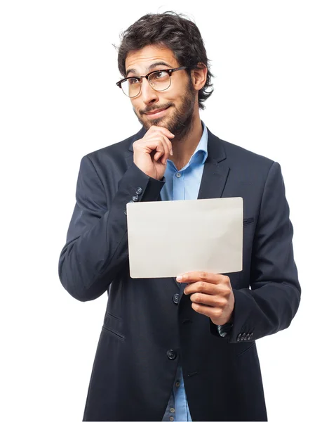 Indischer Geschäftsmann mit einem Plakat — Stockfoto