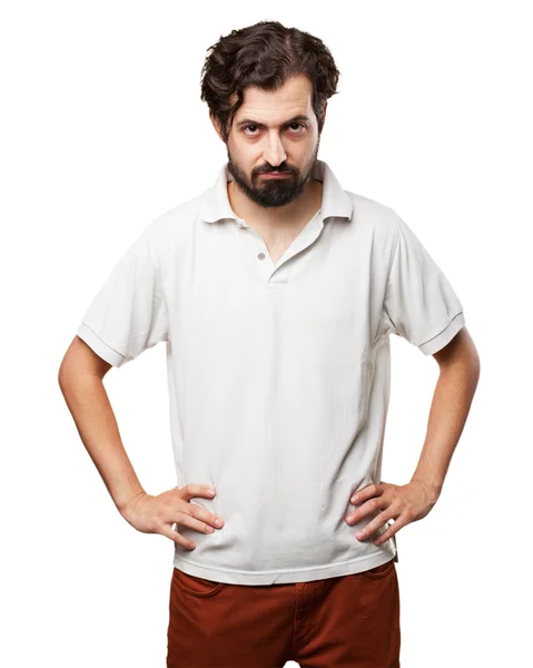 Angry young man cross arms — Stock Photo, Image