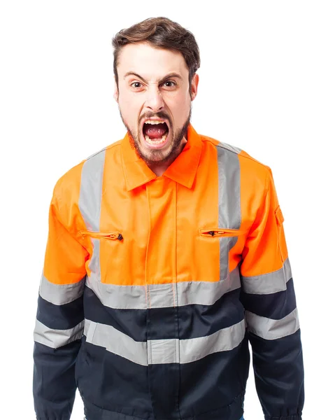 Trabalhador bravo homem gritando — Fotografia de Stock