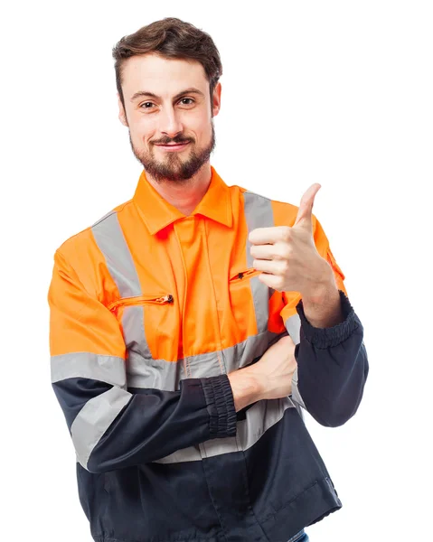 Happy worker man okay sign — Stock Photo, Image